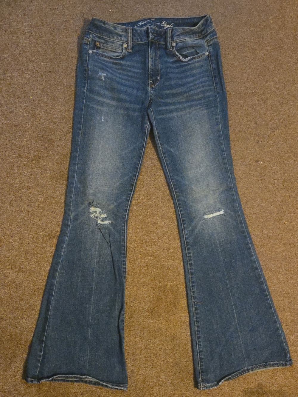 American Eagle Outfitters Distressed Flare Jeans - Blue